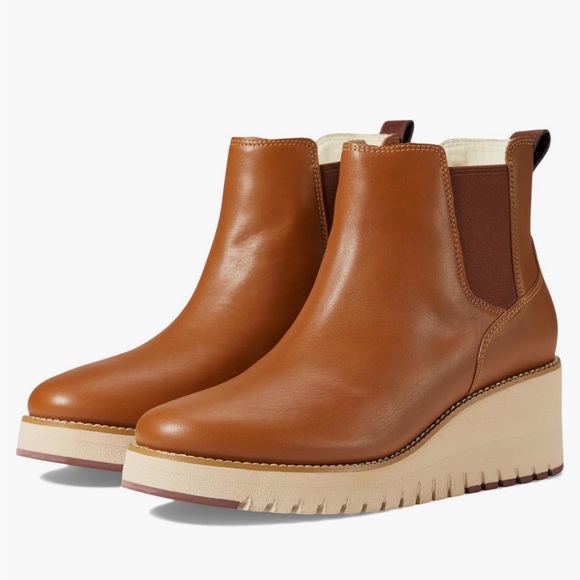 ZeroGrand Waterproof Tan Wedge Chelsea Boots - Picture 1 of 12
